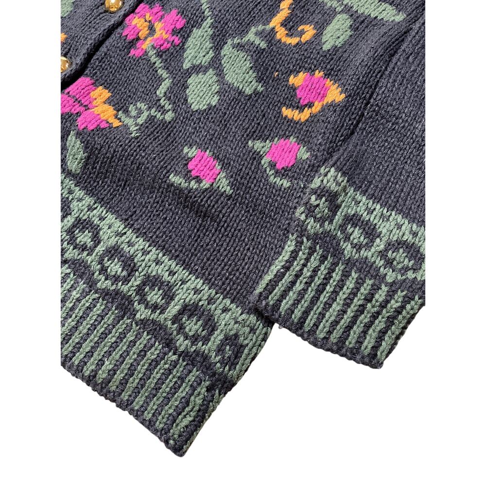 Jones New York Exclusive Hand knit 90s Floral Cotton Blend Cardigan M - Picture 6 of 9